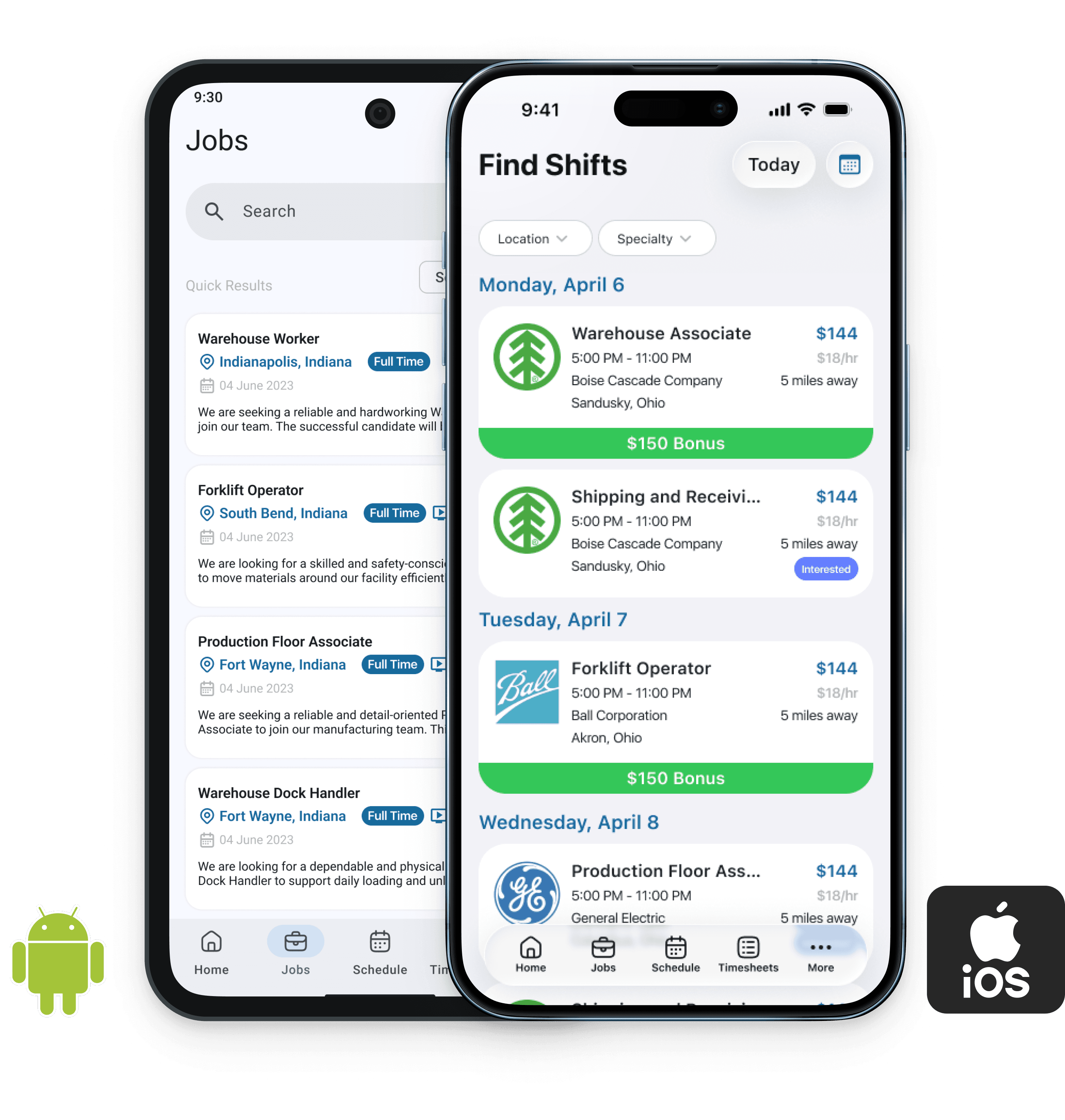 StaffingOS Worker Mobile App module screenshot showing the white-labeled interface